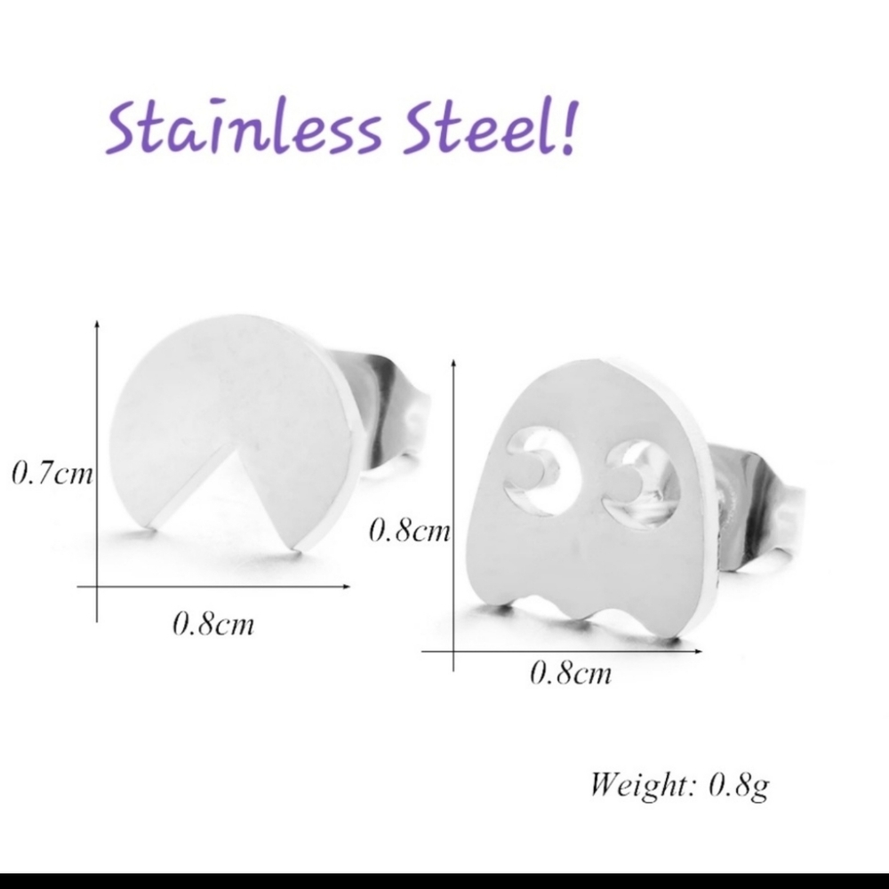Silver earrings Retro 80s Pac Man Earrings Stainless Steel